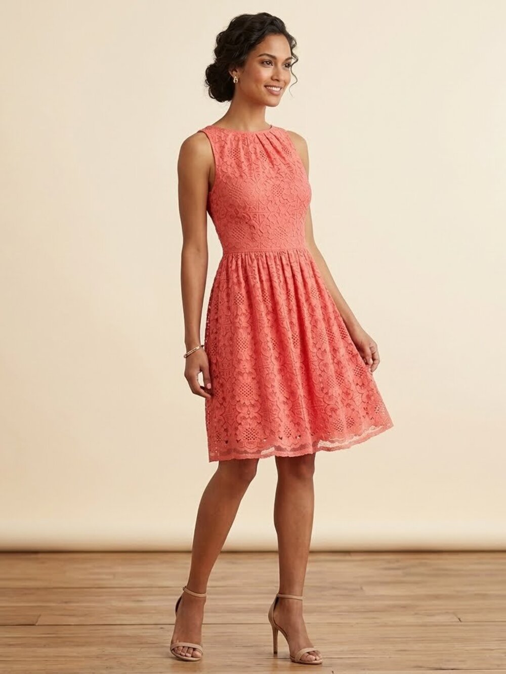 Max Studio Coral Lace Sleeveless Cotton Blend Dress Size S EUC